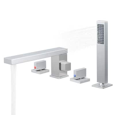 2-Handle Deck-Mount Roman Tub Faucet with Hand Shower in Brushed Nickel