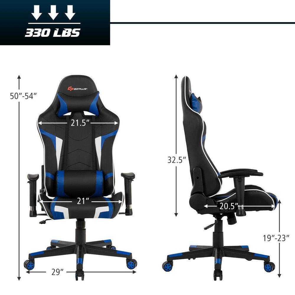 Blue and Black Faux Leather Ergonomic Gaming Chair with Adjustable Arms