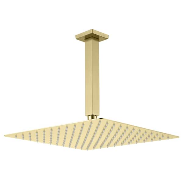 1-Spray Patterns with 2.5 GPM 10 in. Ceiling Mount Rain Fixed Shower Head in Brushed Gold