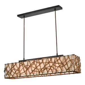 Bridge 39 in. Wide 3-Light Natural Chandelier with Rattan Shade