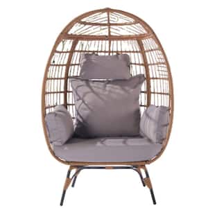 Light Gray Rattan Outdoor Oversized Wrecker Egg Chair with Steel Frame and 5 Cushions