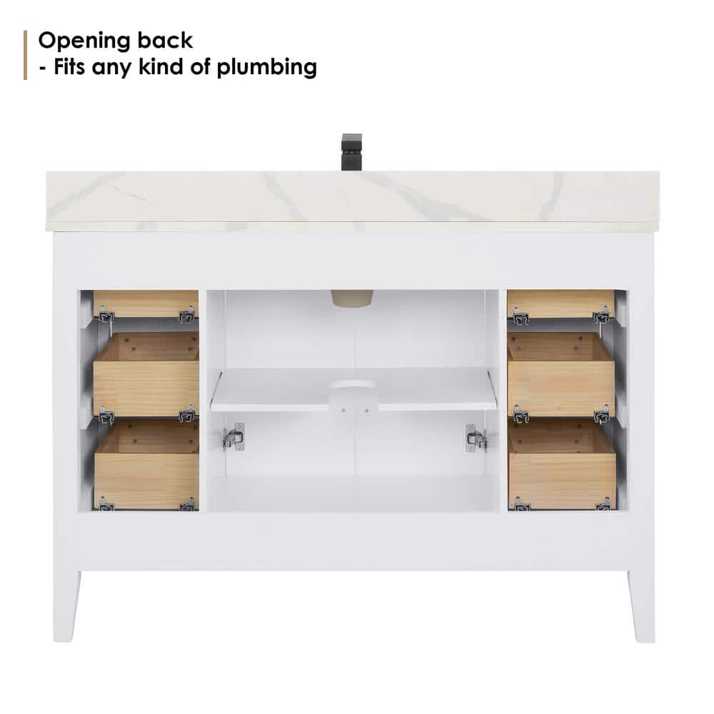 Laurel 48" White Fir Wood Vanity with Calacatta Quartz Top