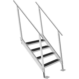 Dock Ladder 4 Step 500 lbs. Load Adjustable Height Non-skid Aluminum Dock Steps with Rubber Mat for Above Ground Pool
