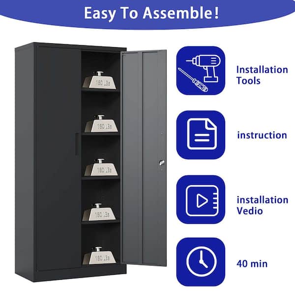 Tidoin 5-Tier Black Metal File Cabinet Locker with Adjustable