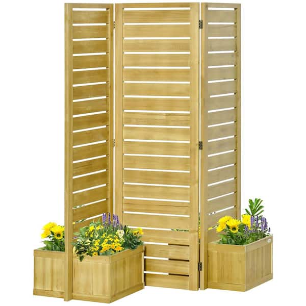 Unbranded Freestanding Wood Outdoor Privacy Screen with 4 Raised Planter Beds, 3 Hinged Panels for Patios, Hot Tubs, and Backyards