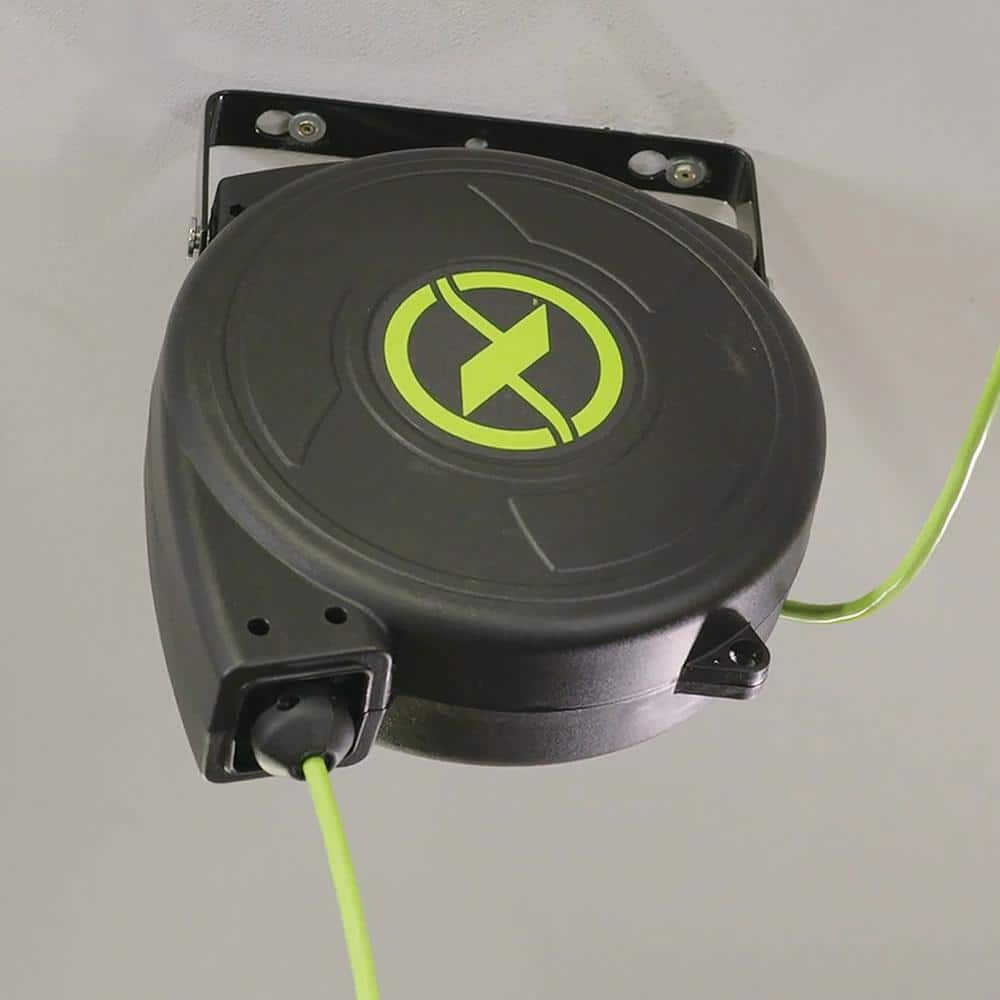 Flexzilla 50' Green Retractable Extension Cord Reel with Triple Tap Outlet