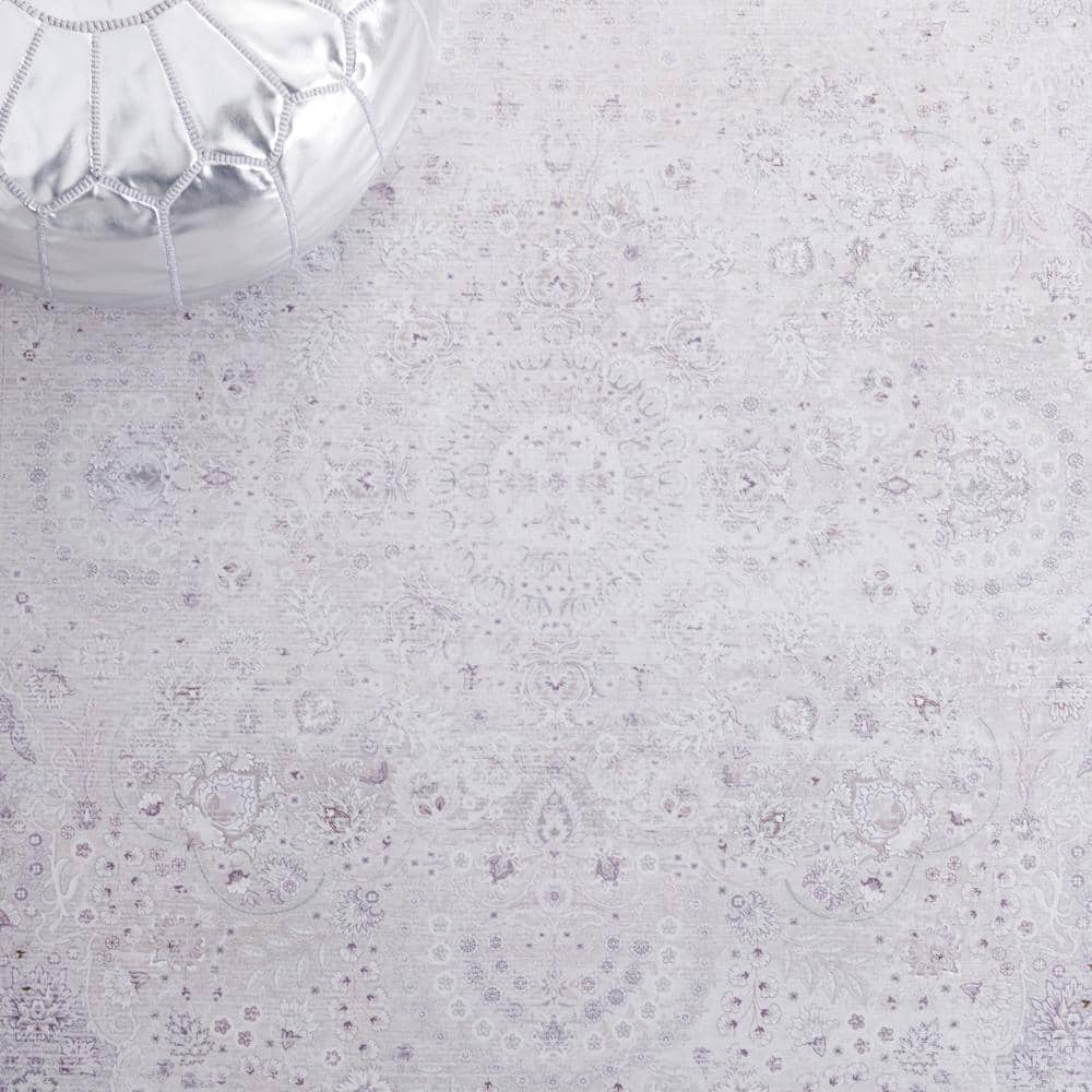 Ivory Rectangular Machine Washable Synthetic Area Rug