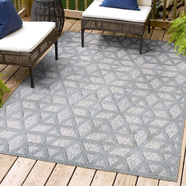 JONATHAN Y Talaia Neutral Geometric Light Gray 8 ft. x 10 ft. Indoor/Outdoor Area Rug