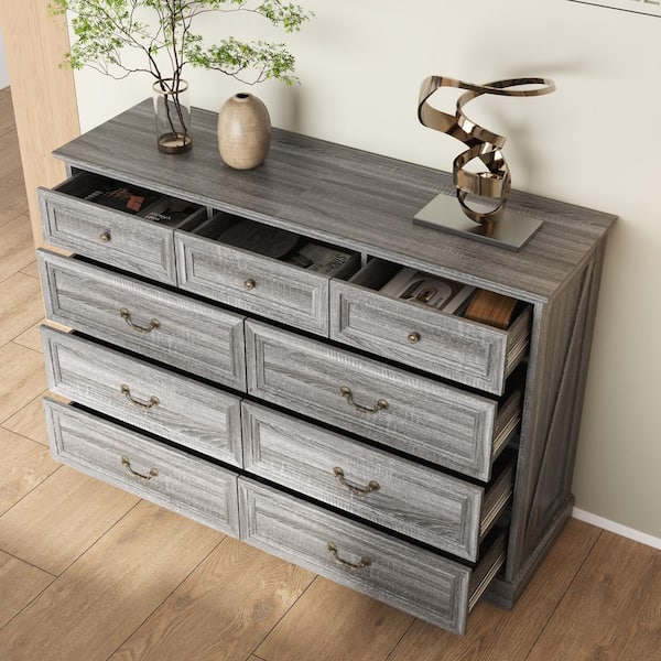 FUFU&GAGA Stone Gray 9 Drawer 51.9 in. Wide Chest of Drawers with
