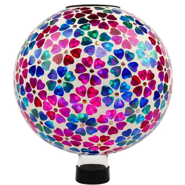 Mosaic Solar Glass Gazing Ball, 10 in. Outdoor Multicolor Gazing Globe, Handmade IP44 Waterproof Garden Decor Sphere