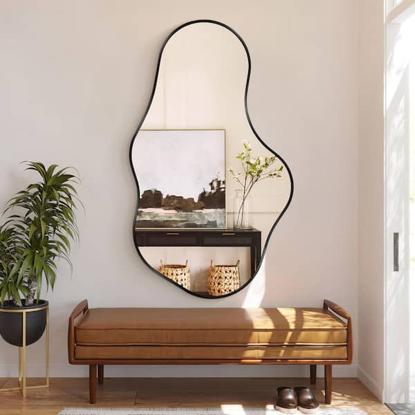 26 in. W x 43 in. H Black Aluminum Alloy Framed Irregular Wall Mirror
