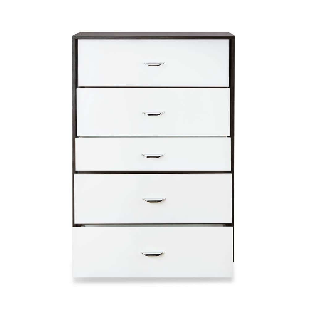 Eloy Industrial Vertical Storage Chest with Soft Close Drawers, White & Espresso