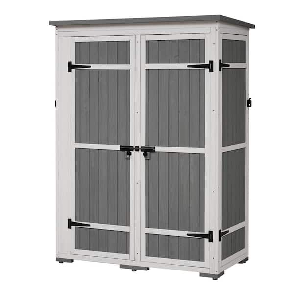 Sudzendf 4 ft. W x 2 ft. D Gray Wood Storage Shed, Garden Tool Cabinet with Roof,4 Lockable Doors,Multiple-tier Shelves(8sq. ft.)