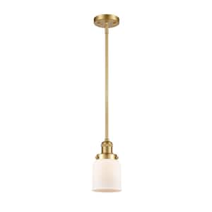 Bell 60-Watt 1 Light Satin Gold Shaded Mini Pendant Light with Frosted Glass Shade