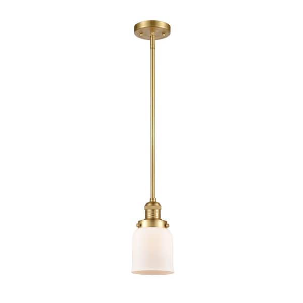 Innovations Bell 60-Watt 1 Light Satin Gold Shaded Mini Pendant Light with Frosted Glass Shade