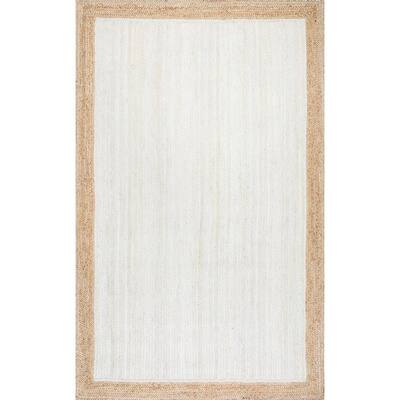 Elanora Farmhouse Bordered Jute White 8 ft. x 10 ft. Area Rug
