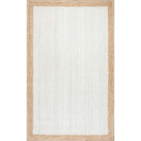 Elanora Farmhouse Bordered Jute White 9 ft. x 12 ft. Area Rug