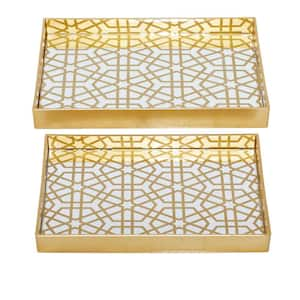 Gold Plastic Mirrored Geometric Decorative Tray (Set of 2)