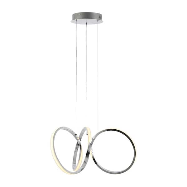 Helix 24 in. 30-Watt 1-Light Chrome Contemporary Minimalist Aluminum Ribbon Integrated LED Pendant Light, Chrome/Silver