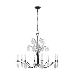 Shannon 44.5 in. W x 38.375 in. H 8-Light Aged Iron Indoor Dimmable Extra Large Chandelier with Glass Crystal Drops