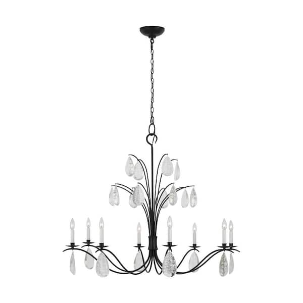 Generation Lighting Shannon 44.5 in. W x 38.375 in. H 8-Light Aged Iron Indoor Dimmable Extra Large Chandelier with Glass Crystal Drops