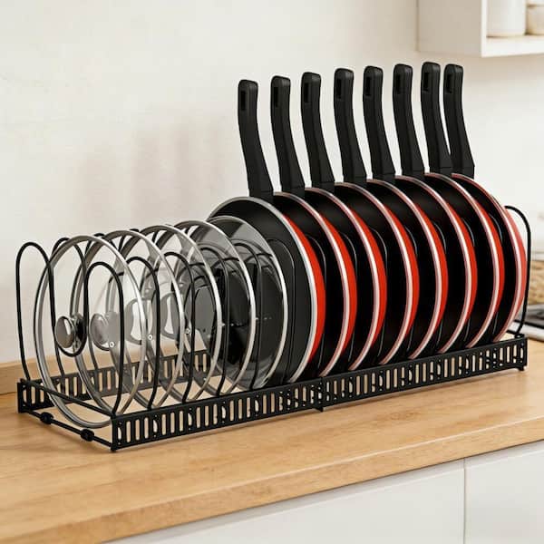 22.83 in. x 7.09 in. Pot and Pan Organizer Rack with 14 Adjustable Dividers for Kitchen Cabinet Cookware Storage(1-Pack)