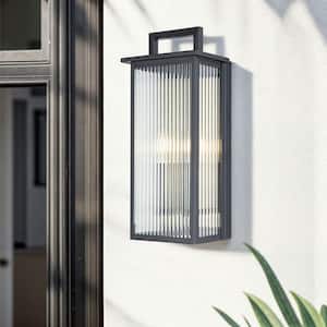 Montpelier 2-Light Black Hardwired 18 in. H Outdoor Sconce Dusk to Dawn Wall Lantern Sconce