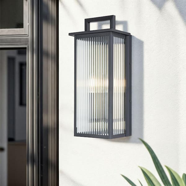 Montpelier 2-Light Black Hardwired 18 in. H Outdoor Sconce Dusk to Dawn Wall Lantern Sconce