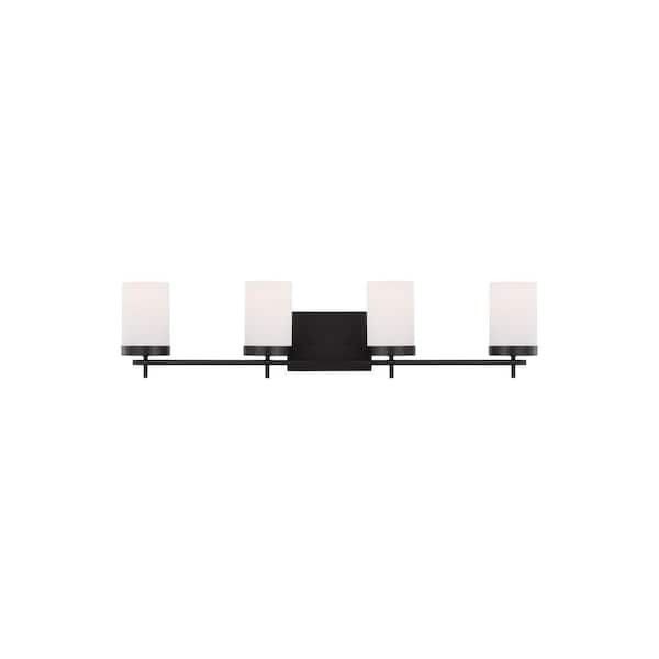 Generation Lighting Zire 34 in. 4-Light Midnight Black Bathroom Vanity Light with Etched White Glass Shades