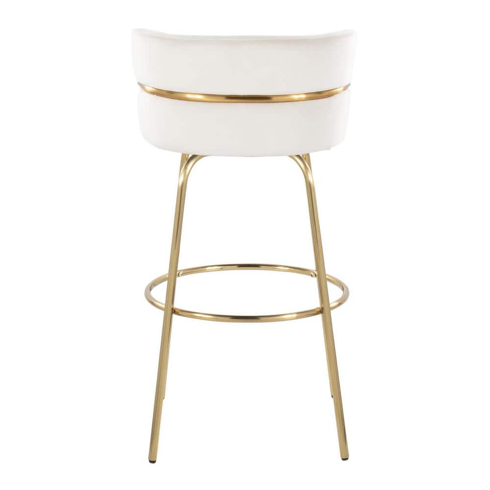 Cinch 30" Gold Metal and White Velvet Swivel Barstools, Set of 2
