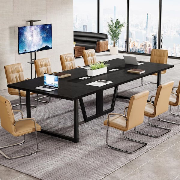 Moronia 94.5 in. Rectangle Black Wood Conference Desk for 10-People, Large Meeting Table for Office Conference