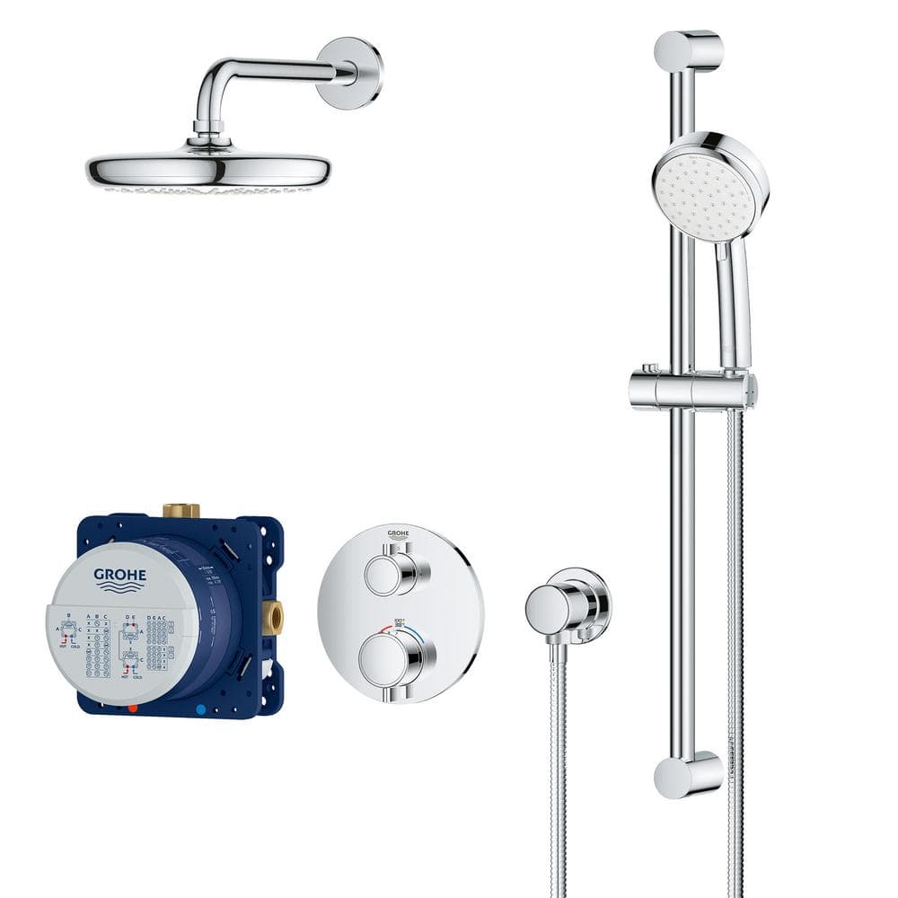 Modern Brushed Nickel Thermostatic Shower System with Dual Function