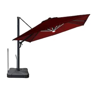 Astra 10 ft. Aluminum Cantilever Solar Tilt Offset Patio Umbrella with LED Lights in Red