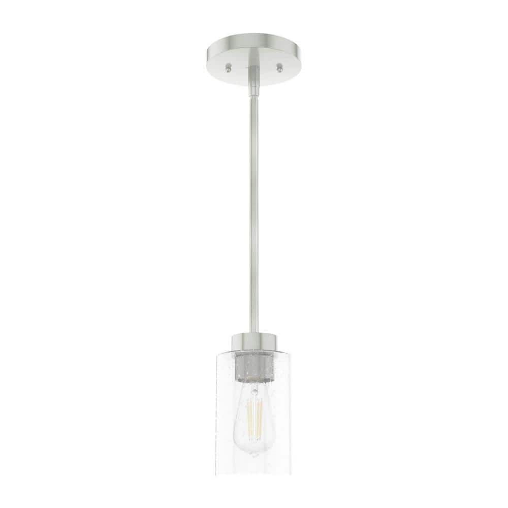 Hartland Brushed Nickel Mini Jar Pendant with Seeded Glass