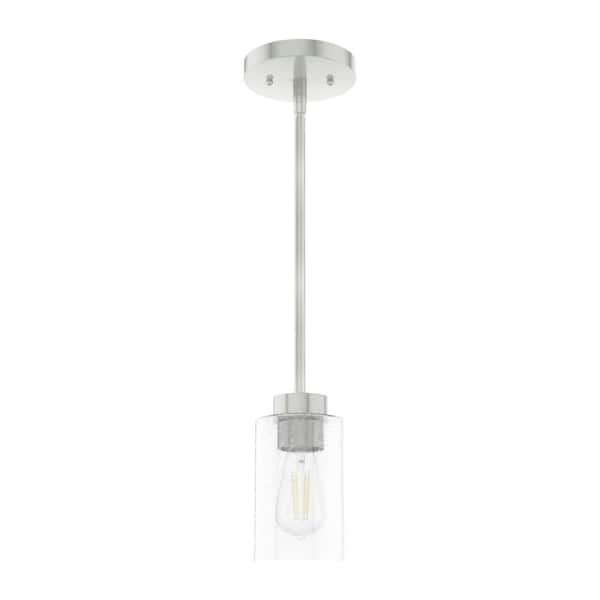 Hartland 1 Light Brushed Nickel Mini Pendant with Glass Shade Kitchen Light
