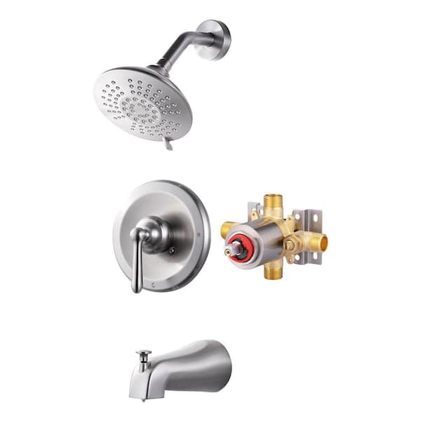 Single Handle 5-Spray Tub and Shower Faucet 1.8 GPM in. Brushed Nickel with Pressure Balance Valve Included