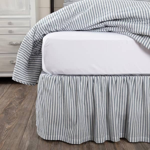 VHC BRANDS Sawyer Mill 16 in. Farmhouse Ticking Stripe Blue King Bed Skirt