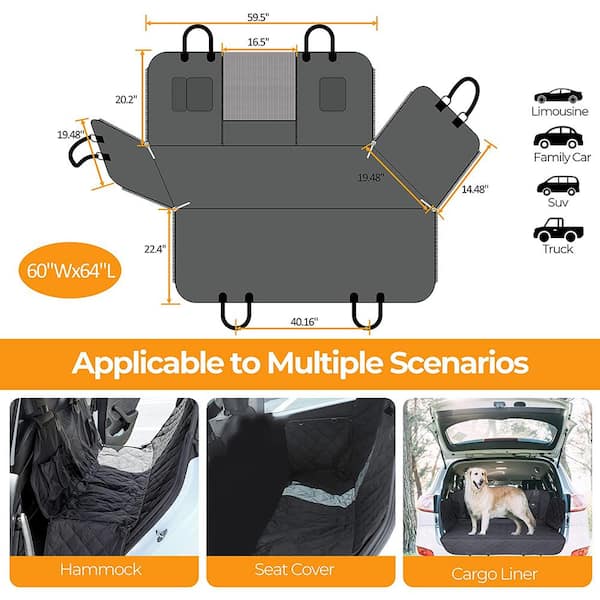 Pets Back Seat Cover Protector Waterproof Scratchproof Nonslip Hammock for Cars and SUVs - Black
