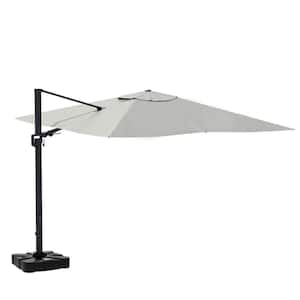 11 ft. Square Cantilever Hydraulic lifting Large Offset Outdoor Patio Umbrella with LED Light in Gray with Stand