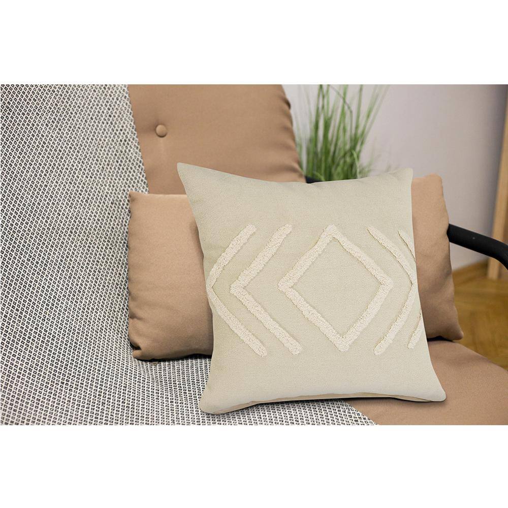 Off-White Cotton Diamond Tufted 20" Square Throw Pillow