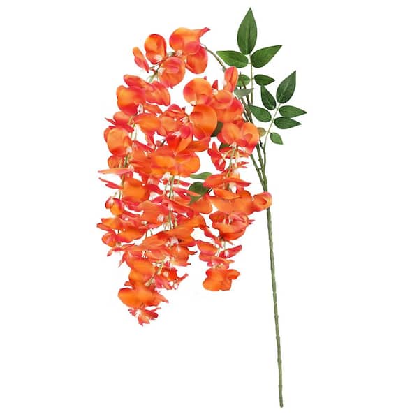 LIVING LUXURY 44 in. Orange Artificial Japanese Wisteria Flower Stem Hanging Spray Bush Set of 3
