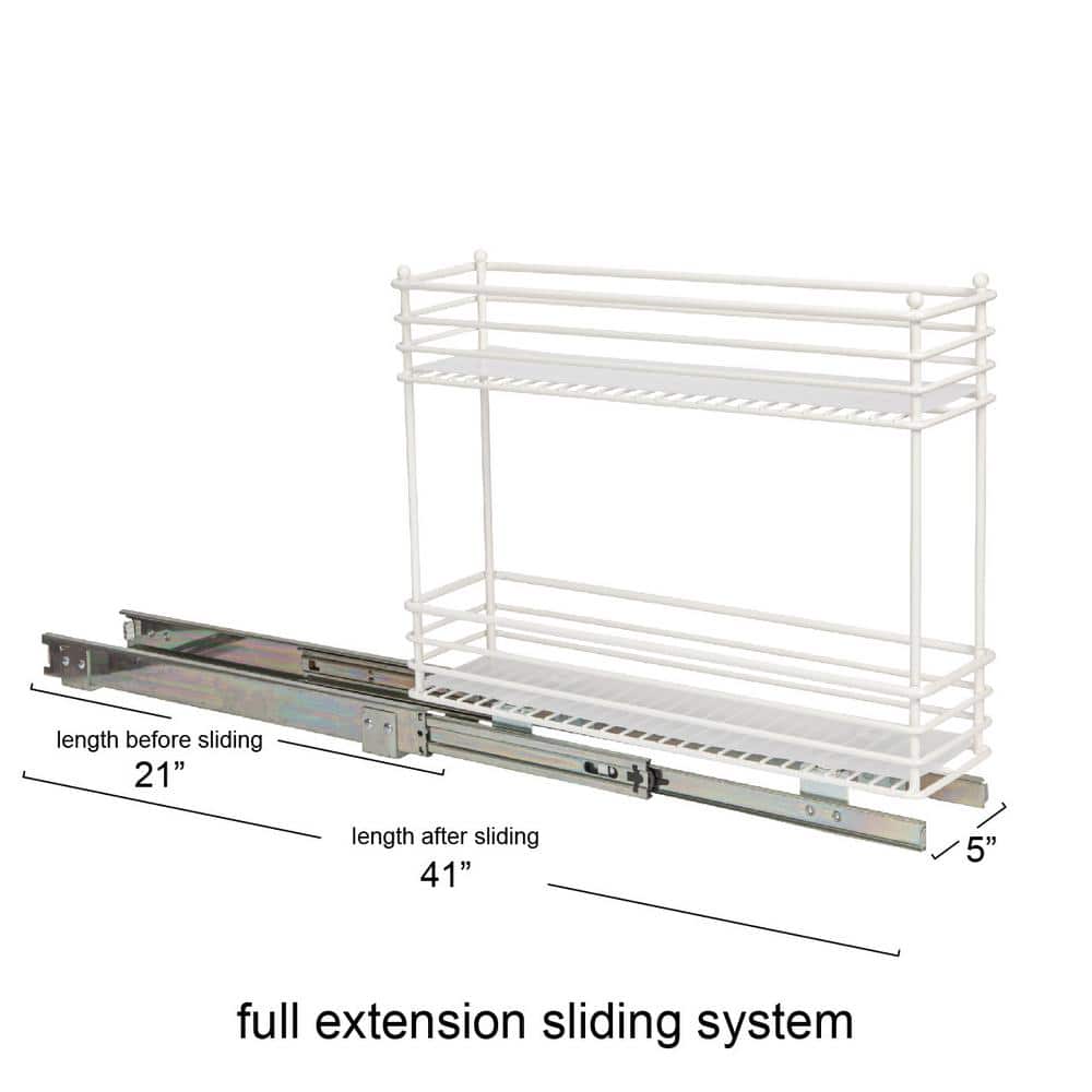 White 2-Tier Steel Pull-Out Cabinet Organizer with Plastic Liners