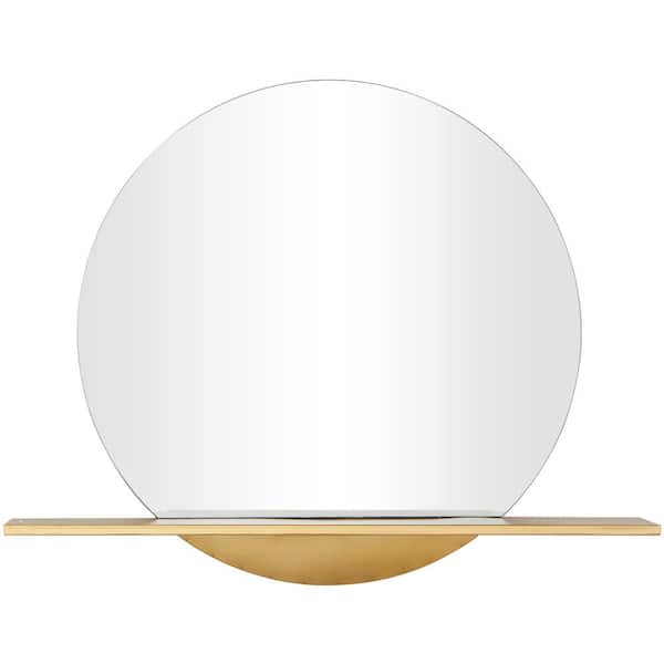 28 in. x 35 in. 1 Shelf Round Frameless Gold Wall Mirror