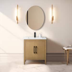 30 in. W x 18.5 in D x 34 in. H Single-Sink Bathroom Vanity Cabinet in Natural Oak with Ceramic Top in White