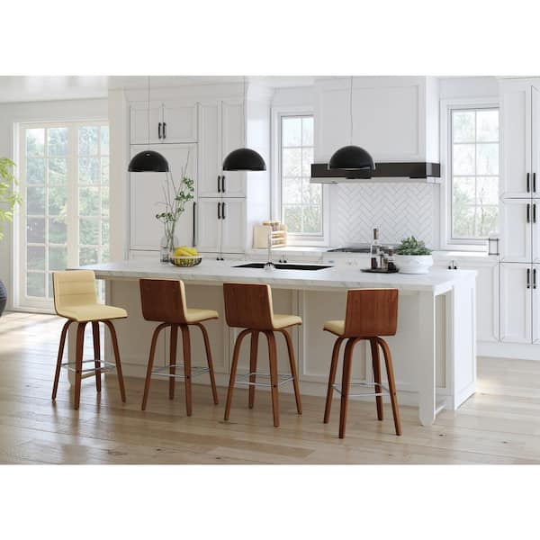 Armen Living Vienna 26 in. Counter Height Bar Stool in Walnut Wood Finish with Cream Faux Leather