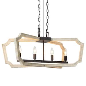 4-Light Distressed Weathered White and Aged Iron Island Chandelier