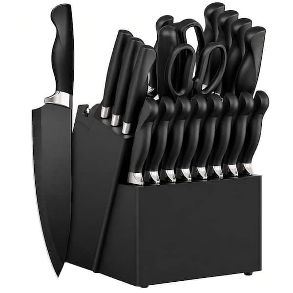 21-Piece Stainless Steel Kitchen Knife Set with Block and Sharpener, Ultra-Sharp Knives Set with Ergonomic Handles