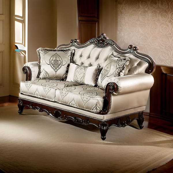 Benjara 69.5 in. Cherry Brown and Beige Fabric 2-Seater Loveseat