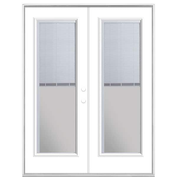 Masonite 60 in. x 80 in. Ultra White Steel Prehung Left-Hand Inswing Mini Blind Patio Door without Brickmold