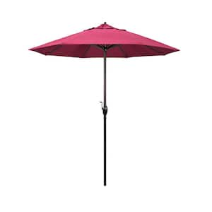 7.5 ft. Bronze Aluminum Market Auto-Tilt Crank Lift Patio Umbrella in Hot Pink Sunbrella